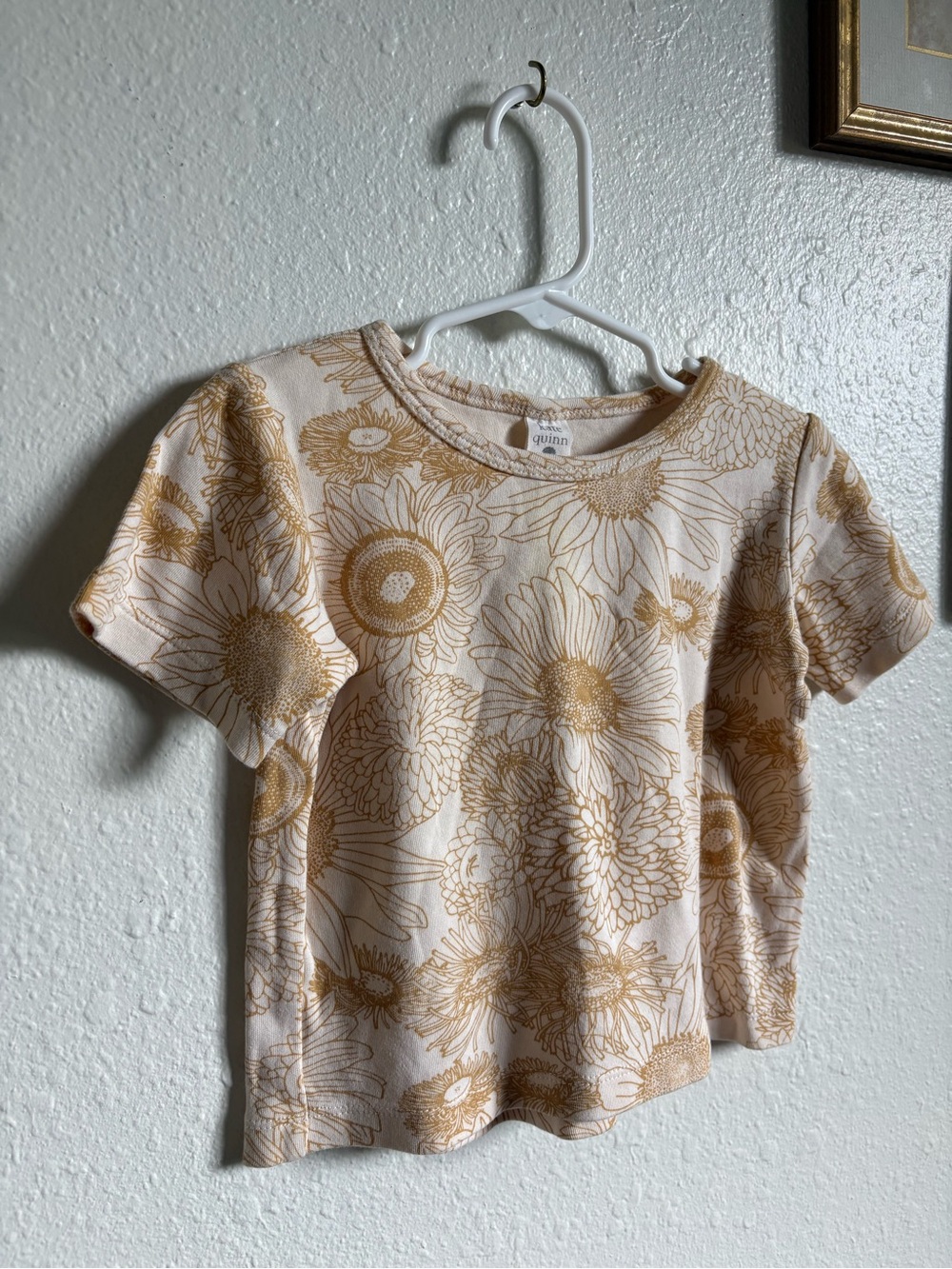 kate quinn Cream Tee with Mustard Floral Line Print